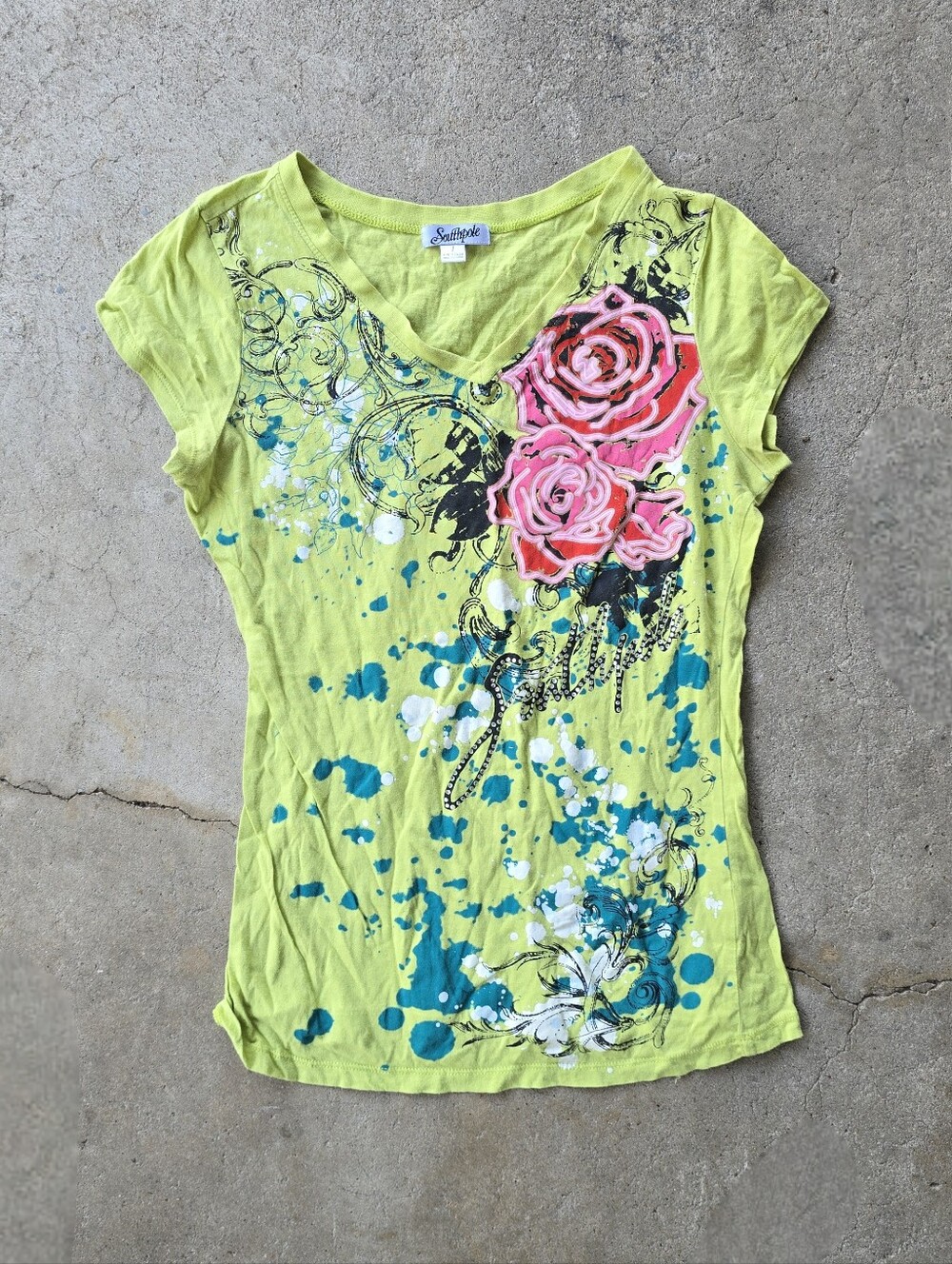 Vintage Y2K Southpole Baby Tee L grunge cyber Fairy Bling Rhinestone Top